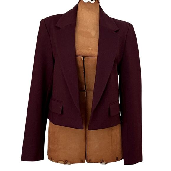Banana Republic Factory Sz S Ponte Blazer Maroon Cropped Stretch Office Layer - Picture 3 of 10